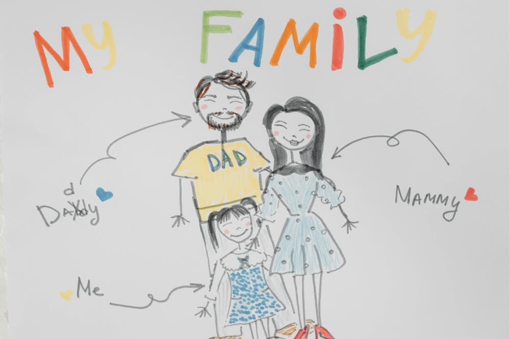 A child's drawing of a family